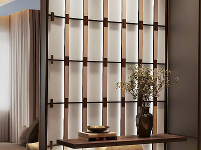 Modern Entryway Interior Design With Console Table Decorative Vase And Screen Partition 3d model