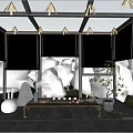 Luxurious Villa Balcony with Glass Roof Bamboo Blinds Tea Table Green Plants and Garden View