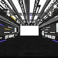 Futuristic CITY WEEKLY Event Venue Interior With Blue Lighting And Large Screens