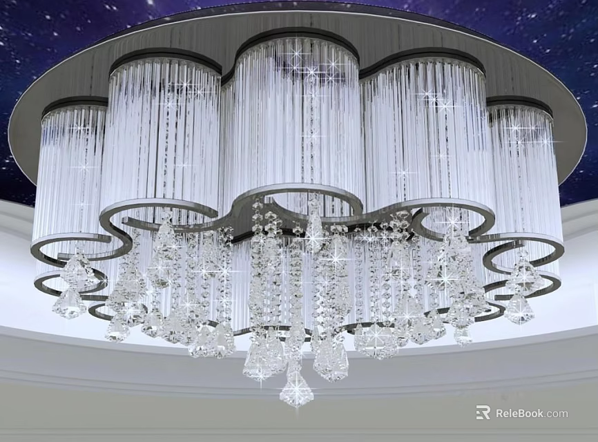 Luxury Round Crystal Chandelier With Transparent Crystal Pendants Ceiling Mounted Lighting 3d model 