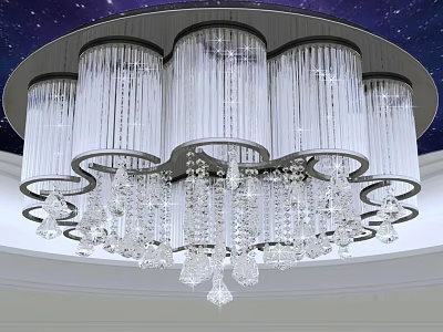 Luxury Round Crystal Chandelier With Transparent Crystal Pendants Ceiling Mounted Lighting 3d model