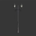 Vintage Street Lamp Design With Double Lantern Heads And Metal Pole