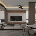 Modern Living Dining Room Interior With Sofa Coffee Table Dining Table Chairs And Ceiling Lighting 3d model
