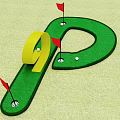 Mini Golf Sports Equipment Featuring Green Putting Shape Yellow Number 9 Red Flags Golf Balls
