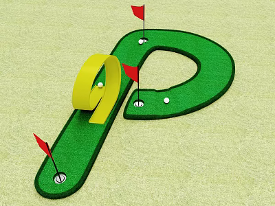 Mini Golf Sports Equipment Featuring Green Putting Shape Yellow Number 9 Red Flags Golf Balls 3d model