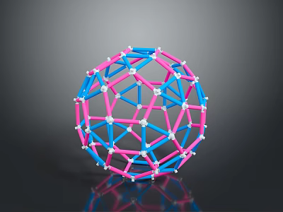 Geometric Sphere Structure with Pink Blue Rods and White Junction Nodes 3d model