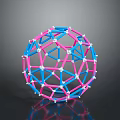 Geometric Sphere Structure with Pink Blue Rods and White Junction Nodes 3d model