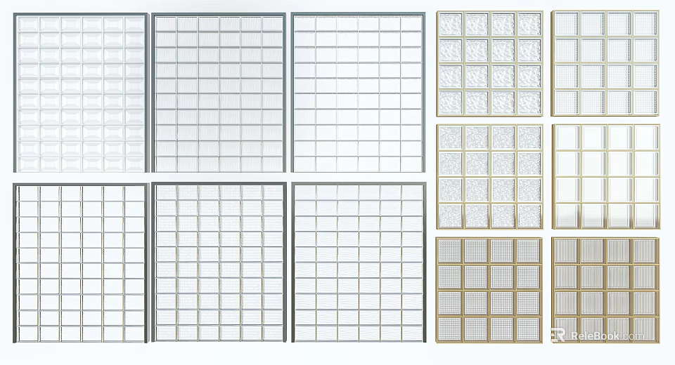 Various Room Dividers With Grid Patterns Gold Gray Frames And Styles 3d model 