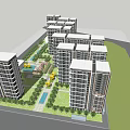 Modern High Rise Apartment Complex With Contemporary Facade And Landscaping Elements 3d model