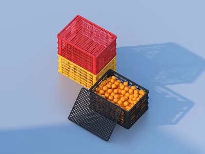 Colorful Plastic Storage Crates Red Yellow Black With Yellow Balls Inside 3d model