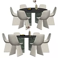 Modern Round Dining Table Set With White Chairs And Marble Tabletop 3d model