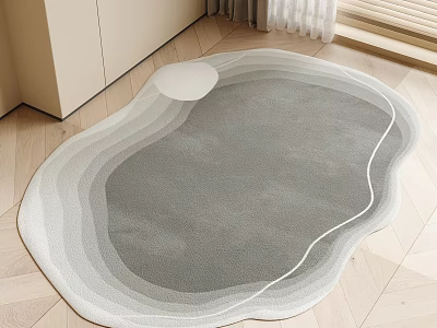 Irregular Shaped Gray Gradient Rug With White Lines For Modern Home 3d model