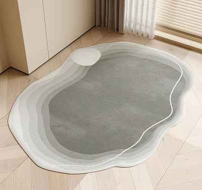 Irregular Shaped Gray Gradient Rug With White Lines For Modern Home 3d model