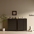 Modern Entryway Cabinet and Sideboard in Interior with Decorative Items and Potted Plant