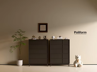 Modern Entryway Cabinet and Sideboard in Interior with Decorative Items and Potted Plant 3d model