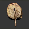 Rustic Wooden Stump With Embedded Axe Showcasing Natural Wood Texture And Craftsmanship