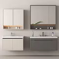 Modern Bathroom Double Vanities With Light Dark Cabinets Mirrors And Toiletries