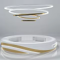 Modern Reception Desk With Curved Design White Countertop Gold Trim And LED Lights