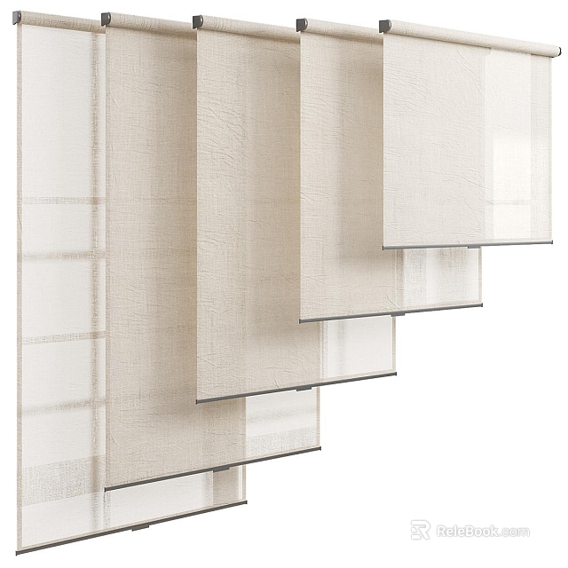 Light Beige Layered Curtain with Sheer Linen Fabric and Soft Draping Design 3d model 