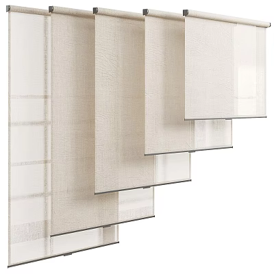 Light Beige Layered Curtain with Sheer Linen Fabric and Soft Draping Design 3d model