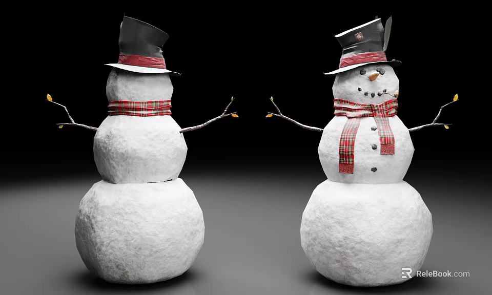 Outdoor Winter Themed Playground Snowman Equipment With Black Hats And Red Scarves 3d model 