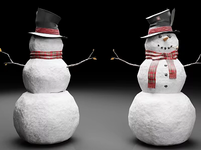 Outdoor Winter Themed Playground Snowman Equipment With Black Hats And Red Scarves 3d model