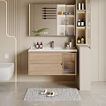 Modern Bathroom Vanity Set With Light Wood Cabinet Sink Mirror And Storage Shelves