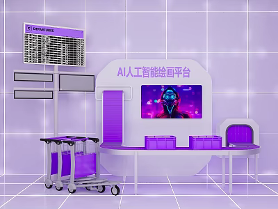 Purple Themed AI Art Platform Photo Spot With Digital Display And Interactive Setup 3d model