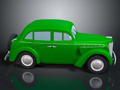 Vintage Green Classic Car With Rounded Body Spare Tire And Retro Design 3d model