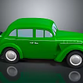 Vintage Green Classic Car With Rounded Body Spare Tire And Retro Design