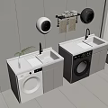 Bathroom Cabinet Unit With Washing Machine Sink Towel Rack And Mirrors In White Design