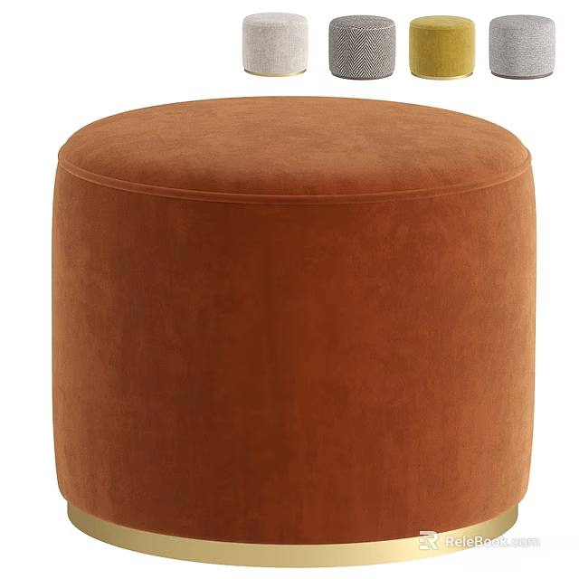 Brown Round Velvet Upholstered Ottoman For Stylish Living Room Home Decor 3d model 