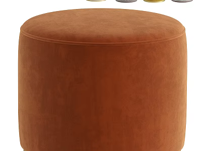 Brown Round Velvet Upholstered Ottoman For Stylish Living Room Home Decor 3d model