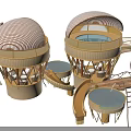 Round Roof Wooden House Design With Bamboo Woven Structure Staircase Slide And Outdoor Furniture