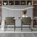 Elegant Modern Restaurant Interior With Dining Table Chairs And Wine Racks 3d model