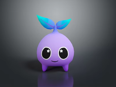 Cute Purple Cartoon Game Movie Character With Big Eyes And Leafy Head 3d model
