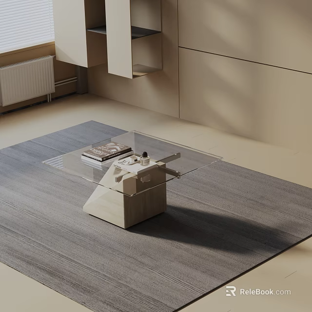 Modern Sofa and Coffee Table Set With Glass Top and Marble Base on Gray Rug 3d model 