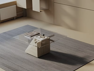 Modern Sofa and Coffee Table Set With Glass Top and Marble Base on Gray Rug 3d model