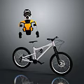 Mountain Bike with Yellow and Black Riding Gear Helmet and Protective Vest on Gray Background