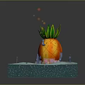 Cartoon Scene With Pineapple Shaped House Colorful Flowers Tiny Characters Green Path And Blue Platform