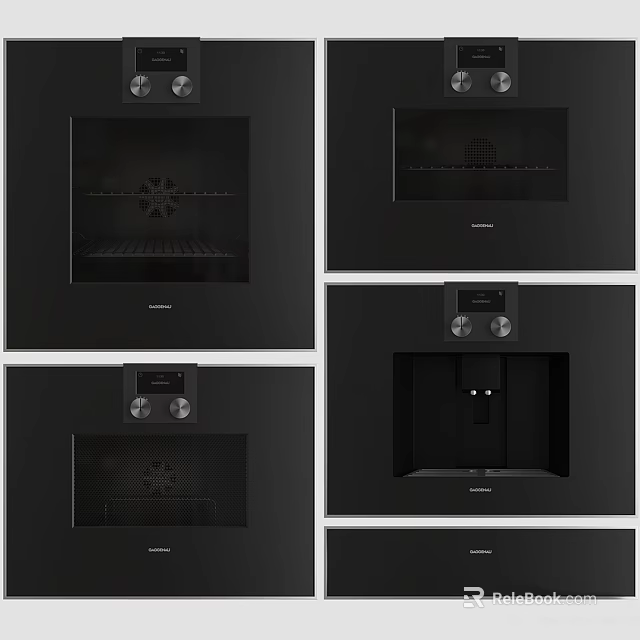 Modern Black Built In Kitchen Appliances With Control Panels And Sleek Design 3d model 