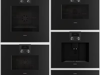 Modern Black Built In Kitchen Appliances With Control Panels And Sleek Design 3d model