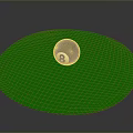 Green Circular Billiard Table Surface With Black 8 Ball Centered On Top