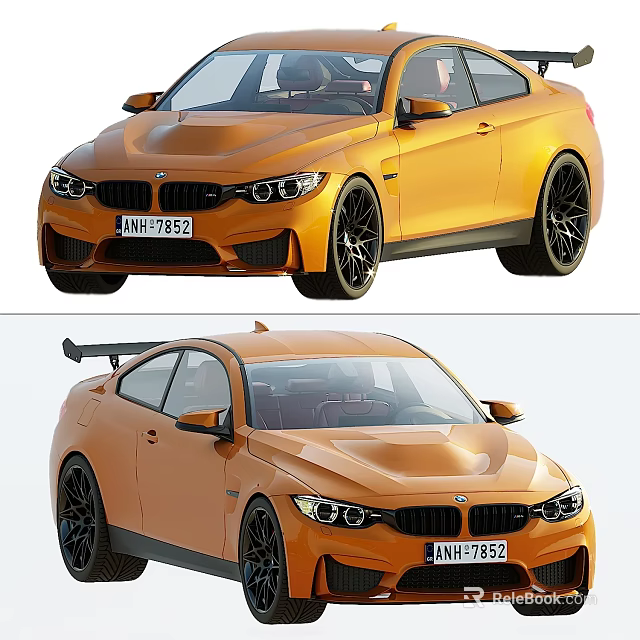 Orange BMW Sports Car Exterior Design With Black Wheels And Rear Spoiler 3d model 