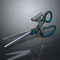 Tech Inspired Modern Scissors With Teal Handle Flashlight Silver Blades And Black Green Details 3d model