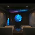 Modern SPA Sauna Room With Waterfall Feature Massage Bed And Ambient Lighting