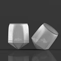 Two Wine Glasses One Upright One Tilted with Brown Liquid Ice Cubes on Gray Background