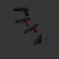 Modern Multiple Black Tactical Pistols Featuring Red Components And Holster Gear 3d model