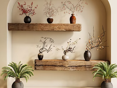 New Chinese Style Ornaments Dried Branches and Quiet Ornaments Antique Ornaments Pottery Pot 3d model