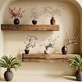 Home Decor Decorative Ornament Combination with Wooden Shelves Vases Flower Branches and Ferns